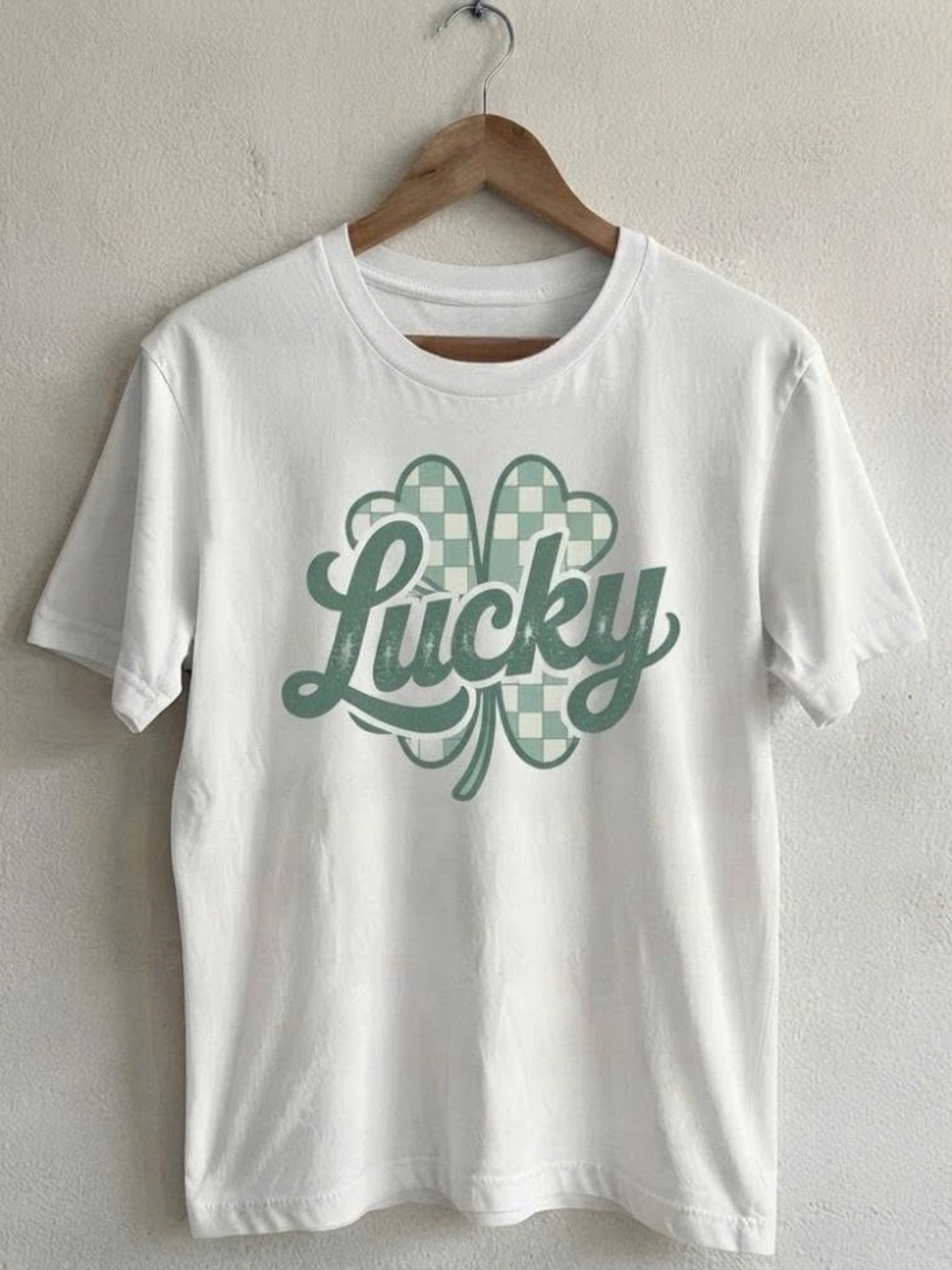 Lucky Graphic Tee in Sage Green on White